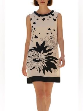 Twenty One Mini Artsy Dress Women’s Small Cream Black Silk Blend Boho Career Y2K